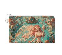 Floating Whale in Upside Coin Purse Canvas Change Pouch with Zipper Small Cosmetic Organizer Bag Women Wallet for Car Keys, Credit Cards, Cash, Lipstick, Vintage Outer Banks Map with Mermaids, One