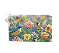 Floating Whale in Upside Coin Purse Canvas Change Pouch with Zipper Small Cosmetic Organizer Bag Women Wallet for Car Keys, Credit Cards, Cash, Lipstick, Garden with birds and flowers, One size