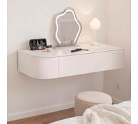 Floating White Makeup Vanity Wall-Mounted Dressing Table with Mirror & Lights Space-Saving Corner Desk Stylish Storage Cabinet Set Compact Makeup nizer for Small Rooms