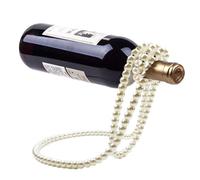 Floating Wine Rack with Artificial Pearl Chain - Wine Bottle Rack, Metal Wine Bottle Holder, Pearl Necklaces Suspension Wine Rack, Wine Bottle Holder, Wine Bottle Stand for Bar and Home, White, see