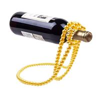 Floating Wine Rack with Artificial Pearl Chain - Wine Bottle Rack, Metal Wine Bottle Holder, Pearl Necklaces Suspension Wine Rack, Wine Bottle Holder, Wine Bottle Stand for Bar and Home, gold, see