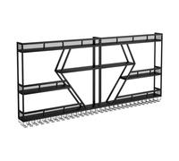Floating Wine Rack with LED Light Iron Display Stand Modern Wall Mounted Wine Bottle & Glass Rack Bar Unit for Bar Living Room Restaurant Background Decoration Black 300x20x20