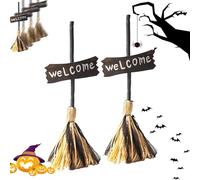 Floating Witch's Broom,Halloween Witch Flying Broomstick, Sound & Touch Activated with LED Lights and Spooky Sounds,Animated Haunted Dancing Moving Broomstick for Indoor Party Home Decor (2pcs)