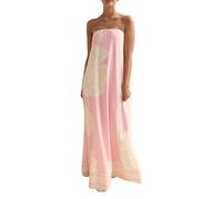 Floaty Back Smocked Bandeau Maxi Dress -Strapless Printed Boho Long Dresses for Holidays