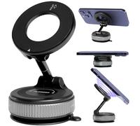 FLOBBER Vacuum Magnetic Phone Holder for Car, Reinforced 96lbs Car Mount for iPhone & Android, 360° Rotation Phone Mount for Car, Adjustable Suction Phone Mount for Your Car/Gym/Mirror - Black