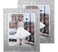 Flocey 8x10 Picture Frame Glass 2 Pack, Sparkly Glitter Photo Frame 8 x 10 Mirror Crystal Wedding Gift Wall and Tabletop Display