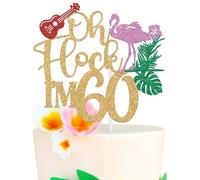 Flock I'm 60 Cake Topper, Hawaiian 60 Years Old Birthday Cake Decor, Aloha 60, Summer Luau Tropical 60th Birthday Anniversary Party Decorations Supplies