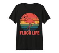 Flock Life Flamingo Retro Sunset Flamingo Graphic Tee Premium T-Shirt