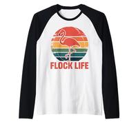 Flock Life Flamingo Retro Sunset Flamingo Graphic Tee Raglan Baseball Tee