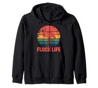 Flock Life Flamingo Retro Sunset Flamingo Graphic Tee Zip Hoodie