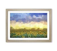 Flock of Birds Above Sunflowers in Abstract Framed Print | A2 Oak Framed Wall Art | Ready to Hang | Abstract Fantasy Picture | Living Room Bedroom Lounge Office