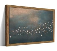 Flock of Birds Framed Wall Art, Vintage Minimalist Abstract Landscape Painting with Wood Frame, Neutral Bird Picture Canvas Print Wall Decor for Living Room Bedroom 12x16 inch