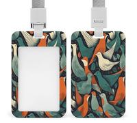 Flock of Birds ID Badge Holder Waterproof Card Protector Push-Pull Slot Work ID Card Holder with Lanyard Personalized Detachable Card Holders for Office Corporate Use