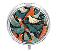 Flock of Birds Pill Box Small Round Pill Case Portable Travel Pill Container Multi-Functional Moisture Proof Metal Medicine Pill Organizer Box for Vitamins Fish Oil