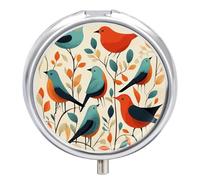 Flock of Birds Pill Case with 3 Compartments - Portable Travel Pill Organizer for Purse, Easy-Open Button Design, Small Round Pillbox Vitamin Holder Organizer for Women Men