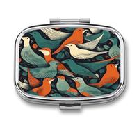 Flock of Birds Pill Organizer with 2 Compartments Metal Square Pill Case Small Pill Box Portable Medicine Box Slim Travel Pill Container Medicine Organizer for Daily Use