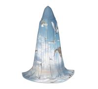 Flock of Birds Print Hooded Cloak for Women Men Robes Medieval Costume Cape for Halloween Masquerade Cosplay, Black, Medium
