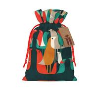 Flock Of Birds Printing 4.7x6.9 In Christmas Bag With Drawstring And Cute Kraft Tag, Fits Gifts And Daily Small Items