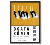 Flock Of Cranes Japanese Woodblock Print, Modern Poster Japan Wall Art Exhibition Ukiyo-E Home Decor, Archival Matte, A2 (Black Frame) - 59.4x42cm