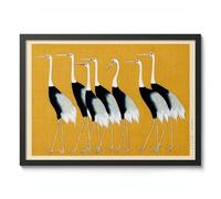 Flock of Cranes Japanese Woodblock Print, Vintage Aesthetic Poster Japan Wall Art Exhibition Ukiyo-E Home Decor, Archival Matte, A4 (Black Frame) - 29.7x21cm