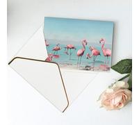 Flock Of Flamingos On The Beach Printed Blank Greeting Card-Christmas Card,Thank You Cards,Party Invitation Card Festival Greeting Cards & All Occasion White