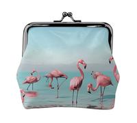 Flock Of Flamingos On The Beach Printed Coin Purse Pouch-Mini Coin Wallet,Change Purse,Leather Coin Pouch Holder For Woman Girls, Black, One Size, Modern,european Style, Retro