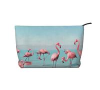 Flock of Flamingos on The Beach Printed Makeup Bag Corduroy Travel Cosmetic Bags Cosmetic Case Toiletry Bag Organizer for Women Mom Girls