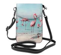 Flock Of Flamingos On The Beach Printed Small Crossbody Bags Cell Phone Purses For Women - Leather Phone Bag Credit Card Slots Cellphone Wallet