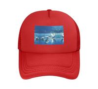 Flock of Geese Black Printed Adjustable Mesh Baseball Cap - Unisex, Outdoor Running and Fishing Sun Hat, Red, One Size