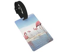 Flock of Pink Flamingos at The Beach by Daylight 2 Pcs Luggage Tags, Privacy Cover ID Label Loop and Address Card for Travel Bag Suitcase