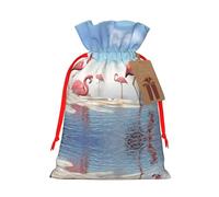 Flock Of Pink Flamingos On The Beach Christmas Drawstring Sack Gift Bag, Lightweight And Cute In Design
