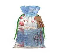 Flock Of Pink Flamingos On The Beach Christmas Drawstring Sack Gift Bag, Lightweight And Cute In Design