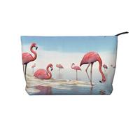 Flock of Pink Flamingos On The Beach Corduroy Makeup Bag with Stylish and Durable Zipper Design