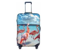 Flock Of Pink Flamingos On The Beach Luggage Cover Elastic Washable Stretch Suitcase Protector Anti Scratch Travel Cover, White, M