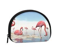 Flock of Pink Flamingos On The Beach Portable Mini Change Storage Bag, Stylish and Compact Coin Purse, Suitable for Daily Carrying
