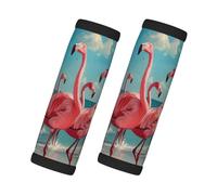 Flock Of Pink Flamingos On The Beach Print Car Handle Protectors Luggage Handle Wrap Grips 2 Packs Travel Non Slip Soft Grip