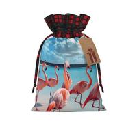 Flock Of Pink Flamingos On The Beach Print Christmas Drawstring Eco-Friendly Gift Bags For Festive Birthday Wrapping Needs
