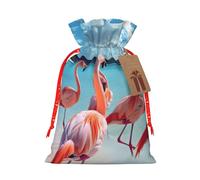 Flock Of Pink Flamingos On The Beach Print Drawstring Gift Reusable Eco-Friendly Bags Pouches For Birthday Party Favors