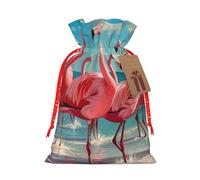 Flock Of Pink Flamingos On The Beach Print Eco-Friendly Gift Drawstring Bag Holiday Present Pouches Party Favors Goodie Bags