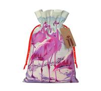 Flock Of Pink Flamingos On The Beach Print Eco-Friendly Gift Drawstring Bag Holiday Present Pouches Party Favors Goodie Bags
