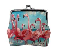 Flock of Pink Flamingos on The Beach Print Exquisite Versatile Kiss Lock Coin Purse Cute Small Zipper Wallet for Coins Cards