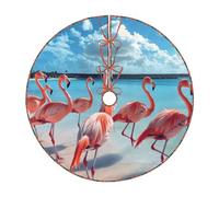 Flock Of Pink Flamingos On The Beach Print Festive Christmas Tree Skirt Holiday Decor Xmas Mat For Party Supplies Accessory
