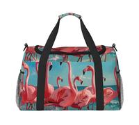 Flock of Pink Flamingos on The Beach Print Foldable Carry On Tote Large Capacity Hand Carry Bag for Airplane Weekend Getaways