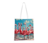 Flock of Pink Flamingos on The Beach Print Functional Bag Reusable Practical Bags Lightweight Foldable Work Travel Gym Beach