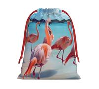 Flock Of Pink Flamingos On The Beach Print Gift Drawstring Bag Holiday Party Wedding Birthdays Wrapping Seasonal Celebrations