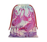 Flock Of Pink Flamingos On The Beach Print Gift Drawstring Bag Holiday Party Wedding Birthdays Wrapping Seasonal Celebrations