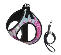 Flock Of Pink Flamingos On The Beach Print Harness Leash Set For Cat Dog, Reflective Adjustable Escape-Proof Vest Lead With Soft Breathable Mesh, For Small Pets And Kitten Puppy