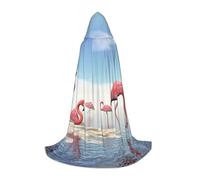 Flock Of Pink Flamingos On The Beach Print Hooded Wizard Robe Halloween Cloak Medieval Renaissance Cosplay Christmas Party Outfits