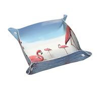 Flock Of Pink Flamingos On The Beach Print Leather Tray Organizer, Desktop Catchall Trays, Multifunctional Trays, For Keys, Watch, Wallet