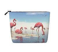 Flock of Pink Flamingos On The Beach Print Makeup Bag for Women,Portable Cosmetic Bag Toiletry Bag, Capacious Travel Makeup Organizer